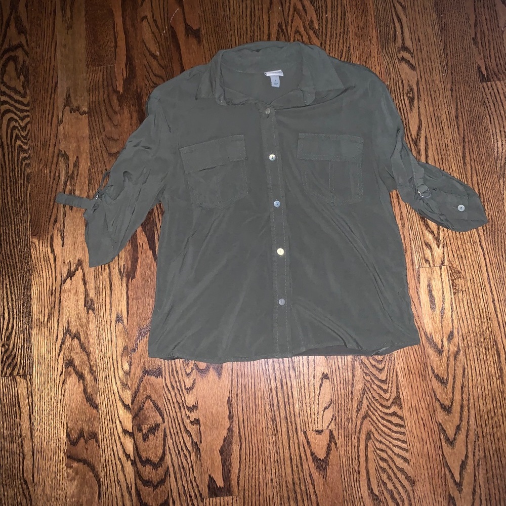 Navy green button down
